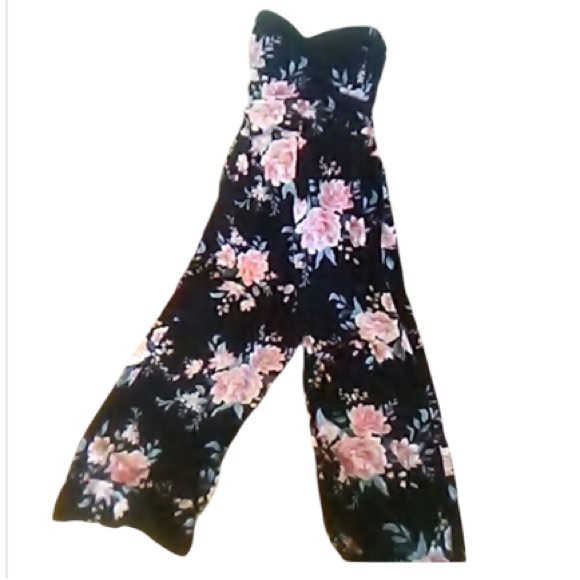 Strapless Floral Wide Leg Pantsuit w/ Shaped Bodice & Shirred Elastic Back!!! - Picture 5 of 14